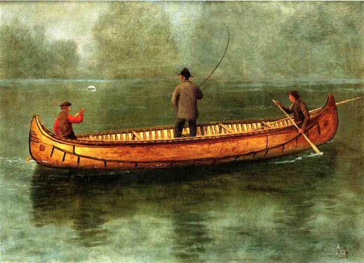 Albert Bierstadt Oil Painting Fishing from a Canoe